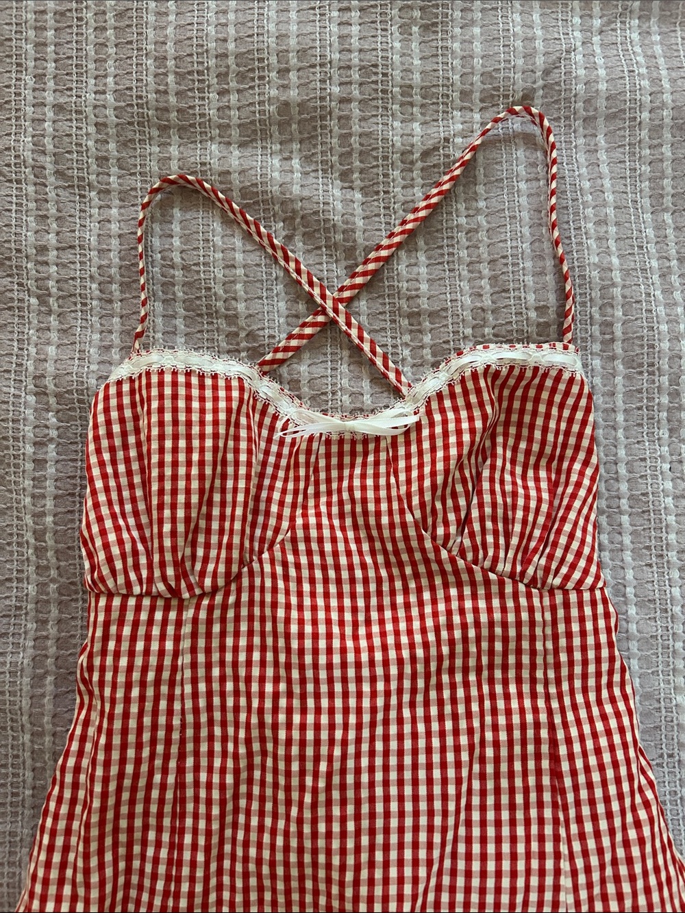 emory park Red Gingham Spaghetti-Strap Mini Dress